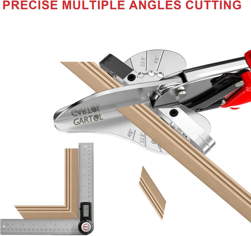 GARTOL Miter Shears 22.5°-135° Adjustable – Precision Angle Cutter for Molding, Shoe Molding, Quarter Round, PVC, Wood Trim, MDF, Heavy-Duty Multi-Angle Cutting Tool with SK5 Steel Blade & Spare Blade - Image 5
